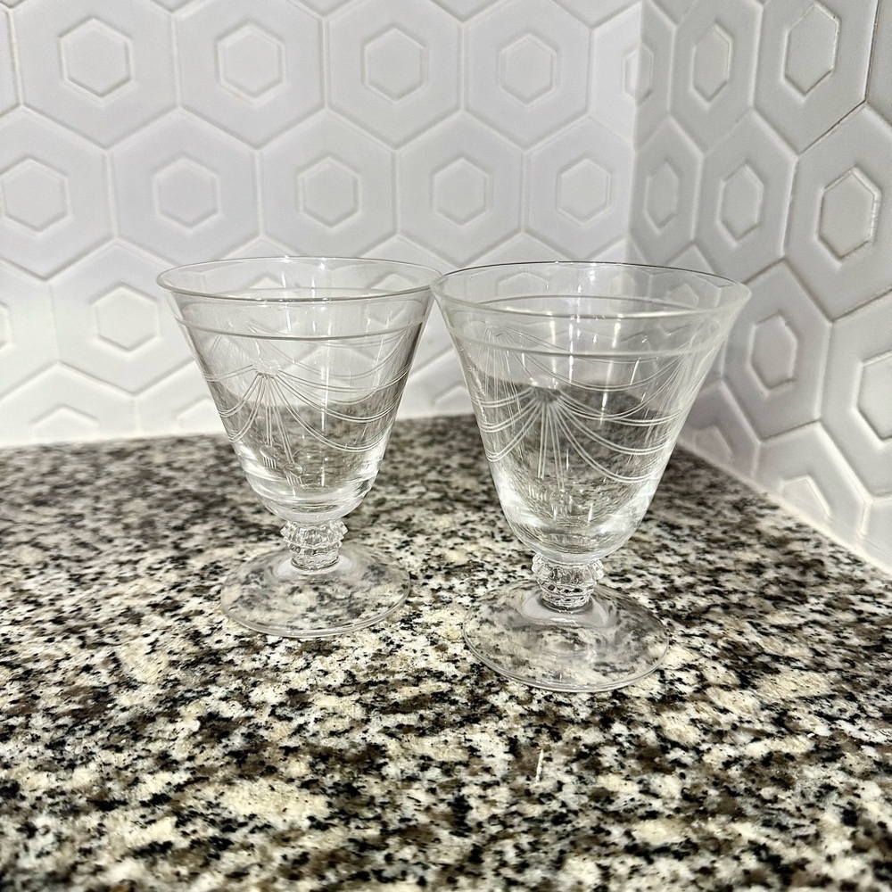 2 Vintage Small Regal Etched Cordial Glasses